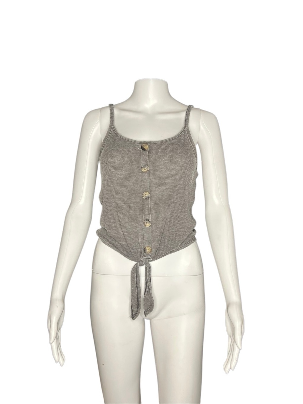 American Eagle Gray Tie-Front Tank Top with Button Detail Size XS